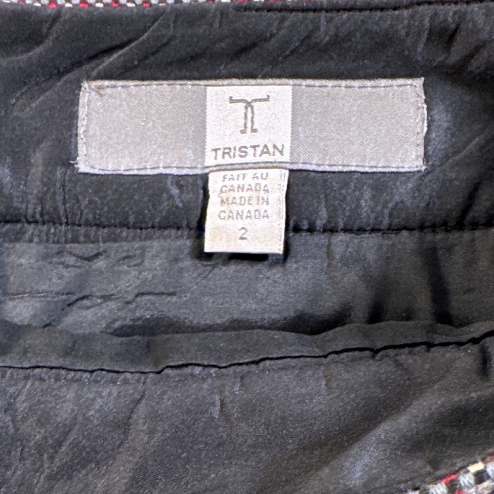 TRISTAN Black Red Colorblock Tweed Mini Skirt Women's Size 2 Made in Canada - Picture 5 of 8